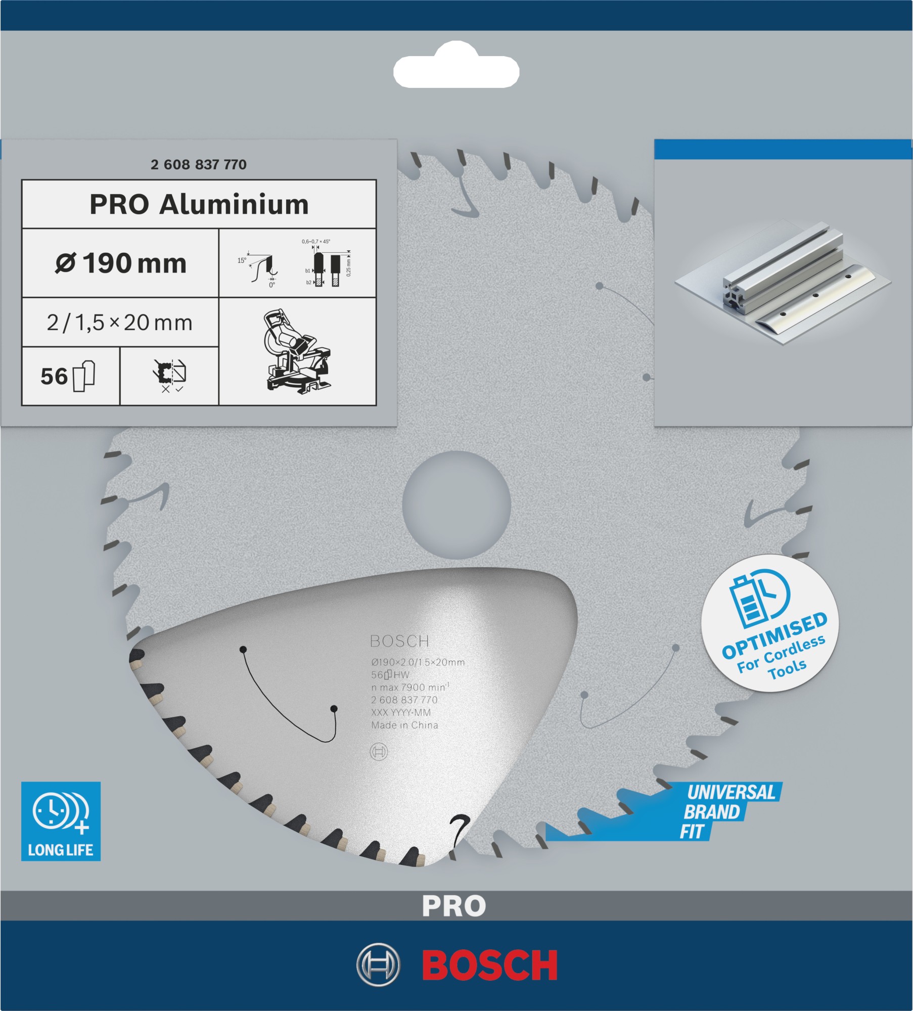 Hoja de sierra circular PRO Aluminium cordless, 190 x 2 x 20 mm