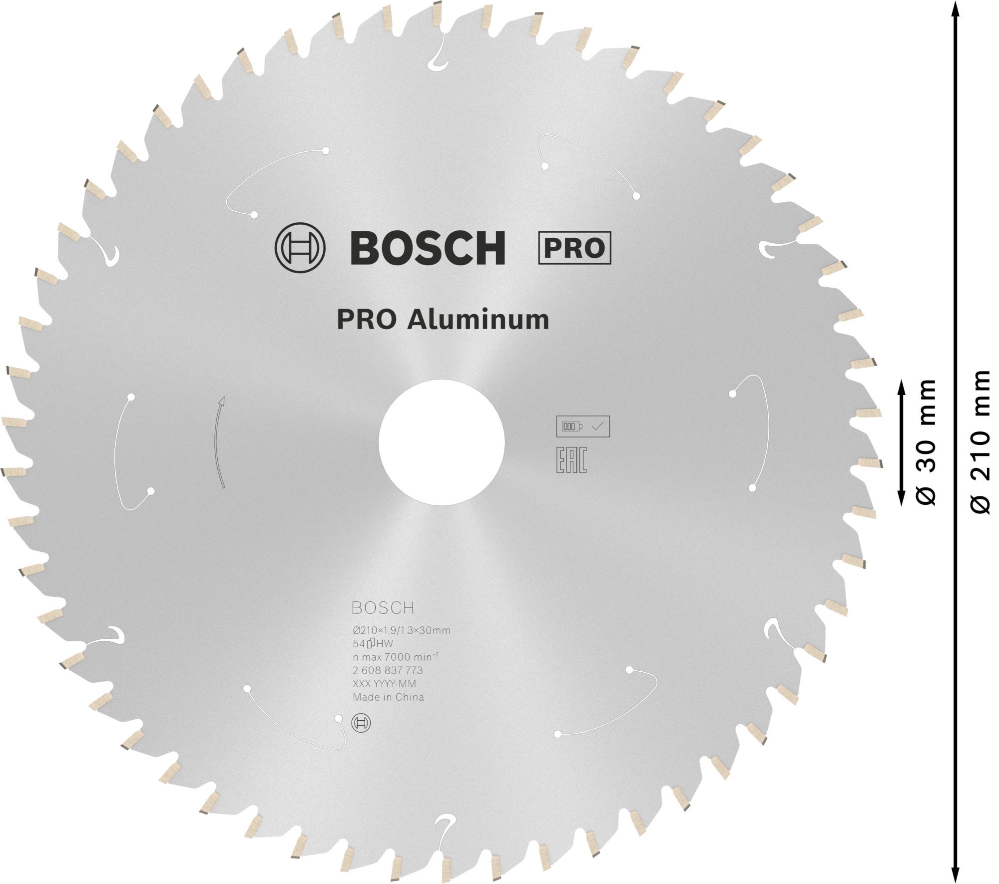 Hoja de sierra circular PRO Aluminium cordless, 210 x 1,9 x 30 mm