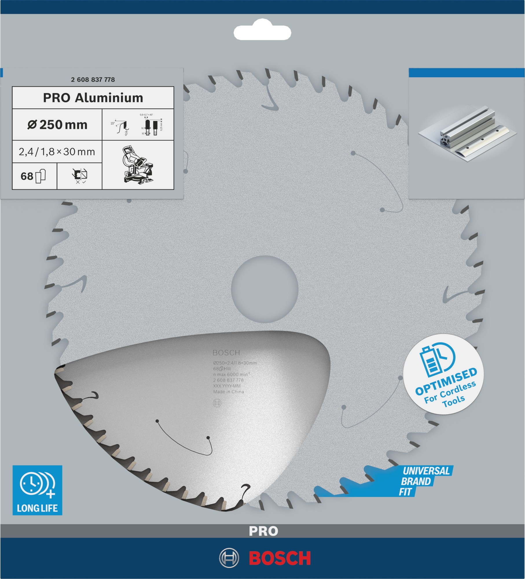 Hoja de sierra circular PRO Aluminium cordless, 250 x 2,4 x 30 mm