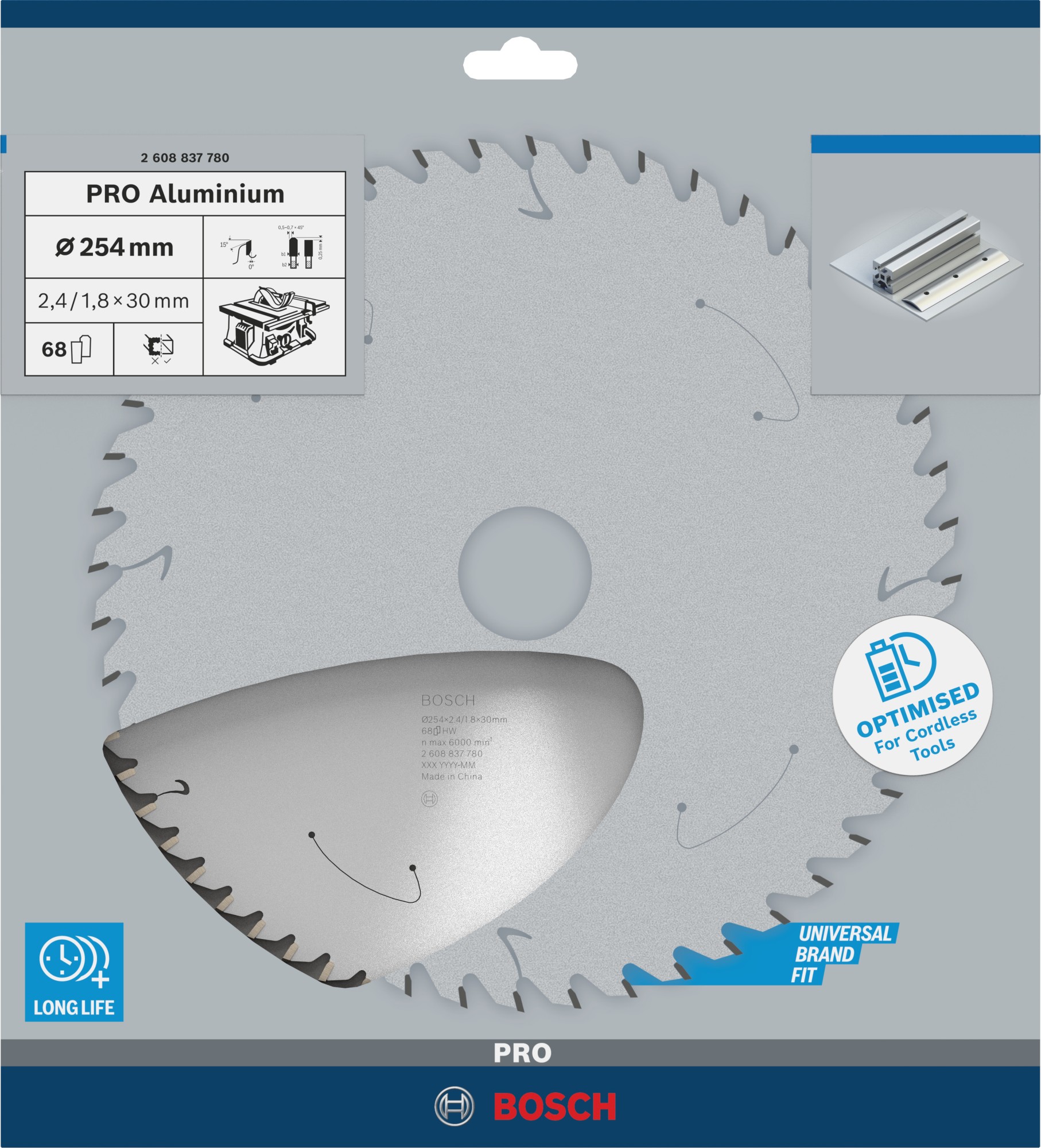 Hoja de sierra circular PRO Aluminium cordless, 254 x 2,4 x 30 mm