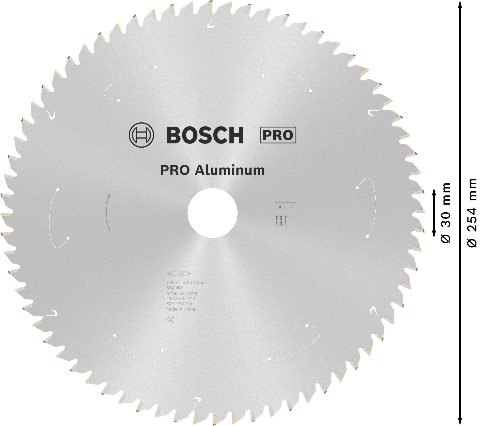 Hoja de sierra circular PRO Aluminium cordless, 254 x 2,4 x 30 mm