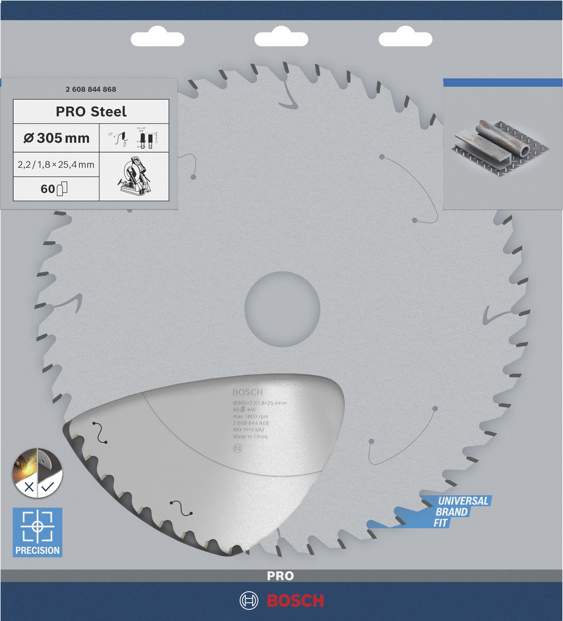 Hoja de sierra circular PRO Steel con cable, 305 x 2,2 x 25,4 mm, T60