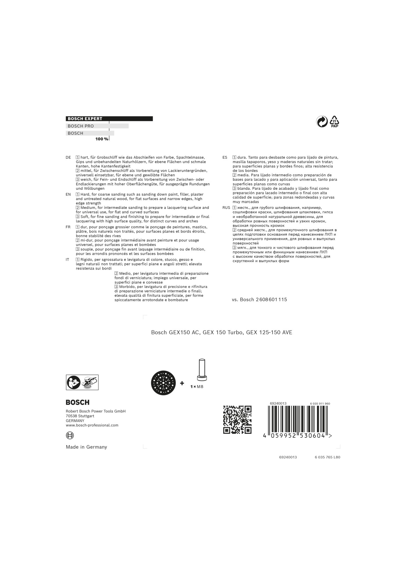 Plato de lija EXPERT Multihole para Bosch, 150 mm, medio