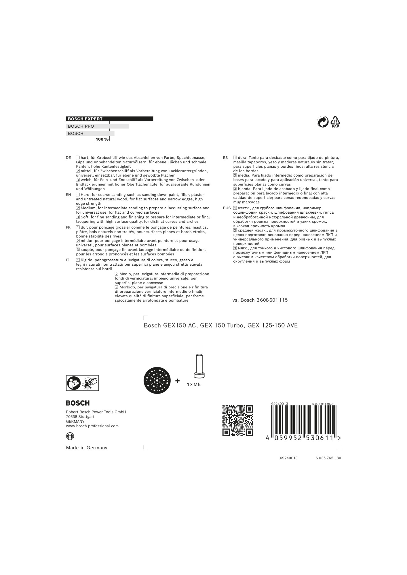 Plato de lija EXPERT Multihole para Bosch, 150 mm, duro