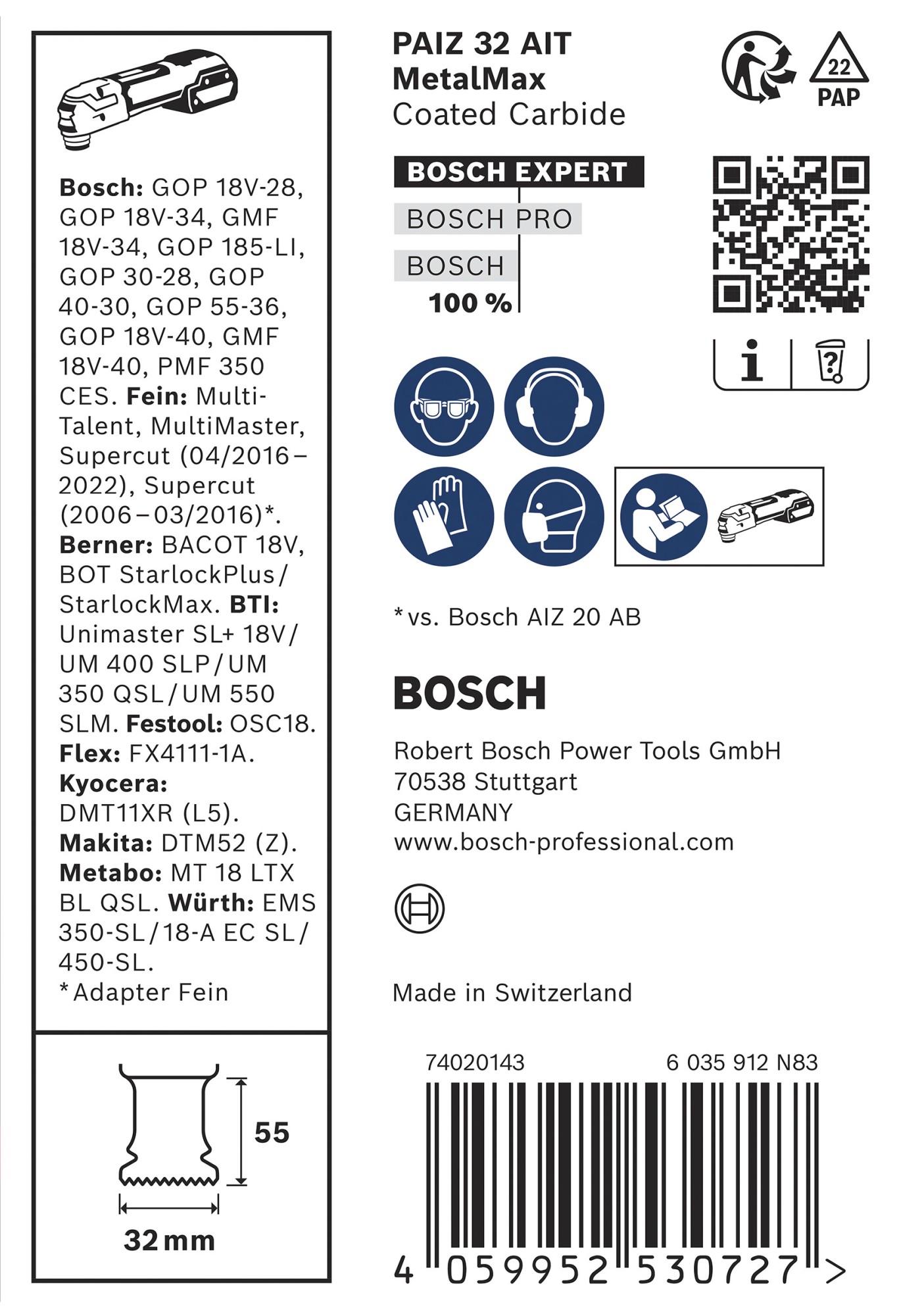 Hoja de multiherramienta EXPERT MetalMax PAIZ 32 AIT de 50 x 32 mm, 10 unidades