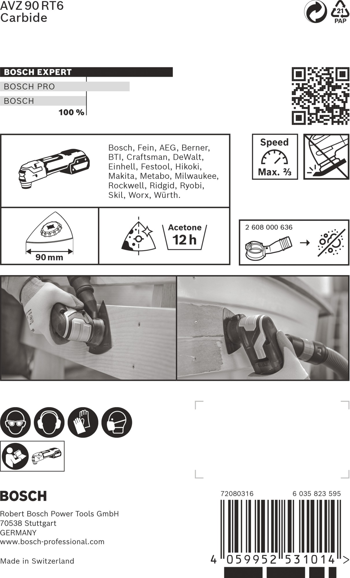 Hoja de multiherramienta EXPERT Sanding Plate AVZ 90 RT6, 90 mm