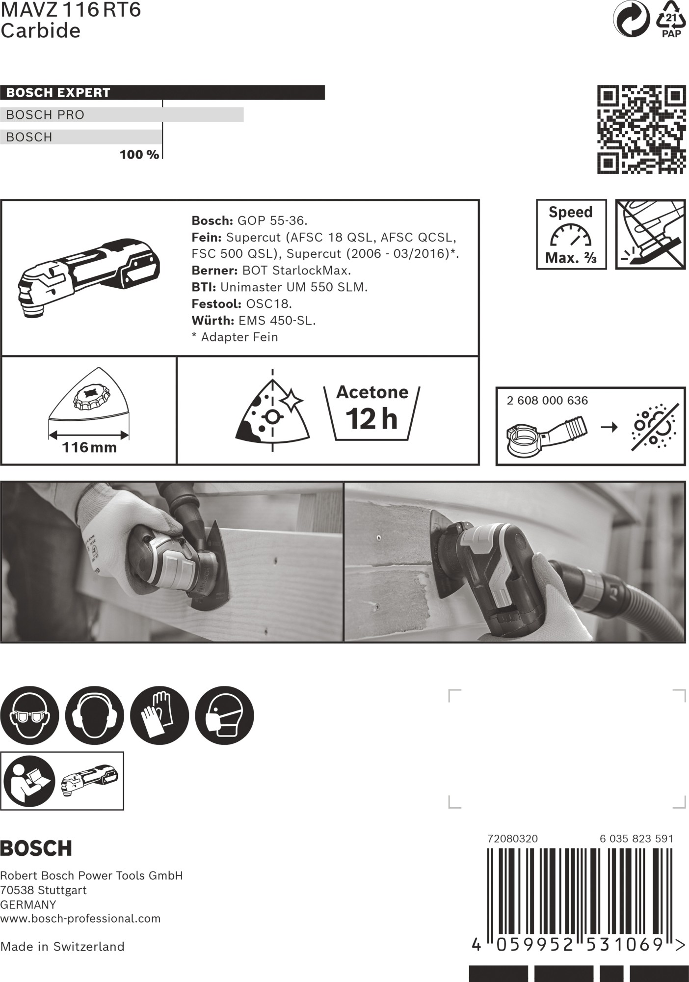 Hoja de multiherramienta EXPERT Sanding Plate MAVZ 116 RT6, 116 mm