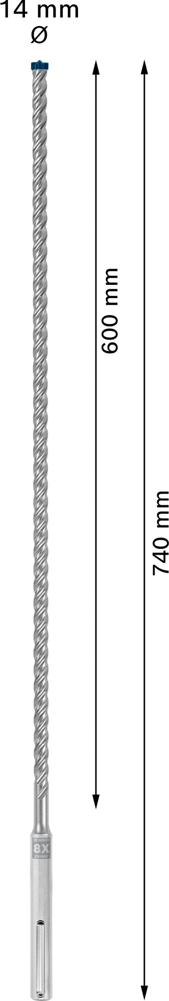 Broca para martillo EXPERT SDS max-8X de 14 x 600 x 740 mm