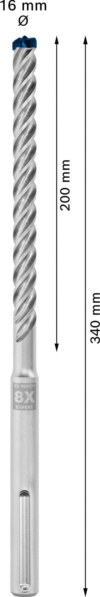 Broca para martillo EXPERT SDS max-8X de 16 x 200 x 340 mm