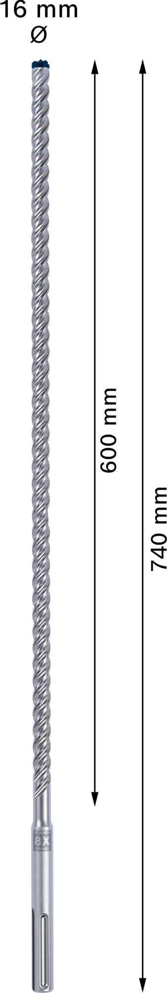 Broca para martillo EXPERT SDS max-8X de 16 x 600 x 740 mm