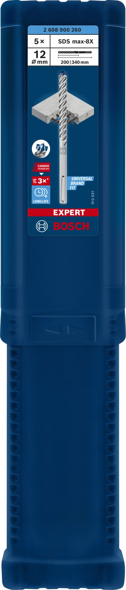 Broca para martillo EXPERT SDS max-8X de 12 x 200 x 340 mm, 5 unidades