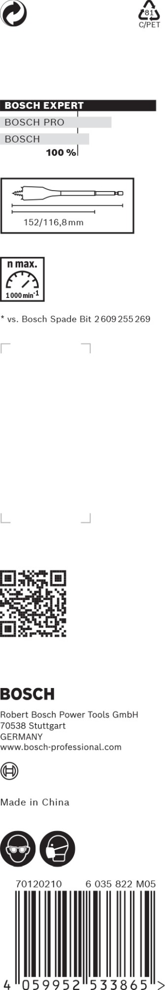 Broca fresadora plana EXPERT Self Cut Speed de 12 x 152 mm