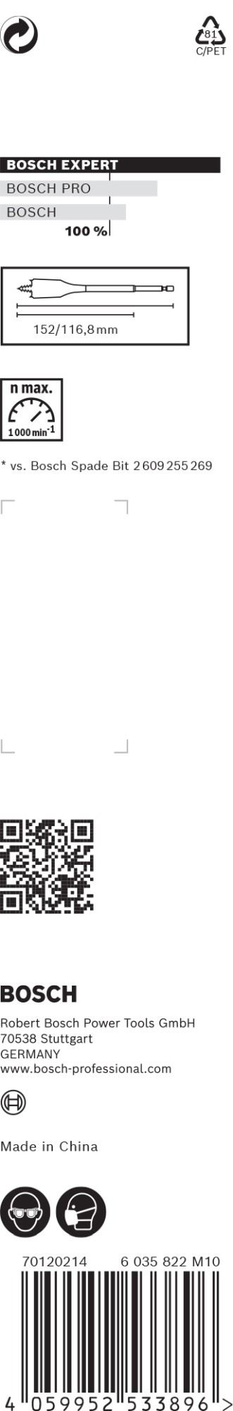 Broca fresadora plana EXPERT Self Cut Speed de 16 x 152 mm