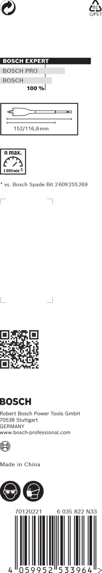 Broca fresadora plana EXPERT Self Cut Speed de 25 x 152 mm