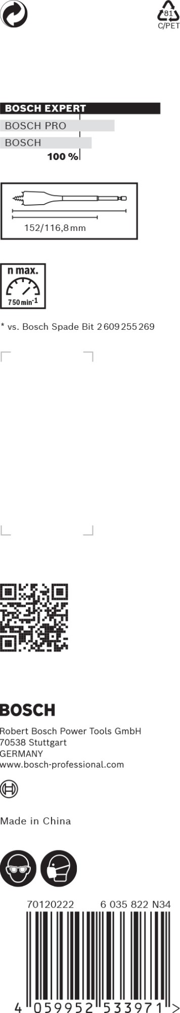 Broca fresadora plana EXPERT Self Cut Speed de 26 x 152 mm