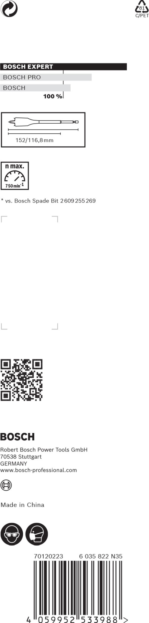 Broca fresadora plana EXPERT Self Cut Speed de 28 x 152 mm