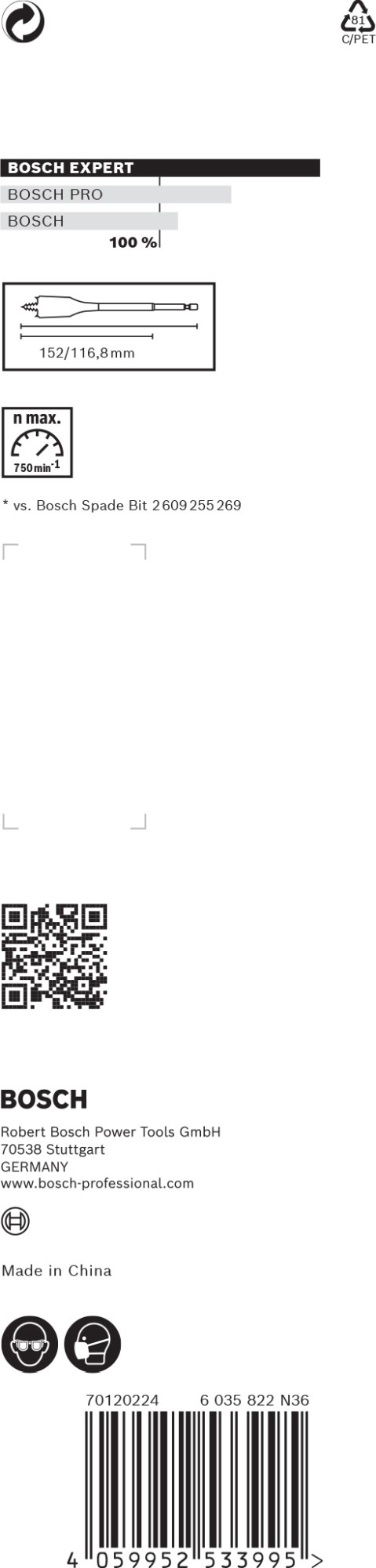 Broca fresadora plana EXPERT Self Cut Speed de 30 x 152 mm