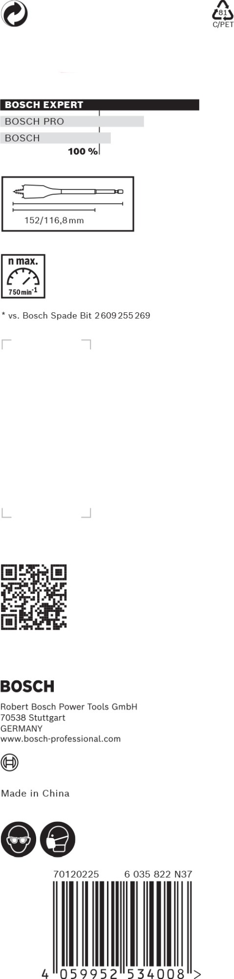 Broca fresadora plana EXPERT Self Cut Speed de 32 x 152 mm