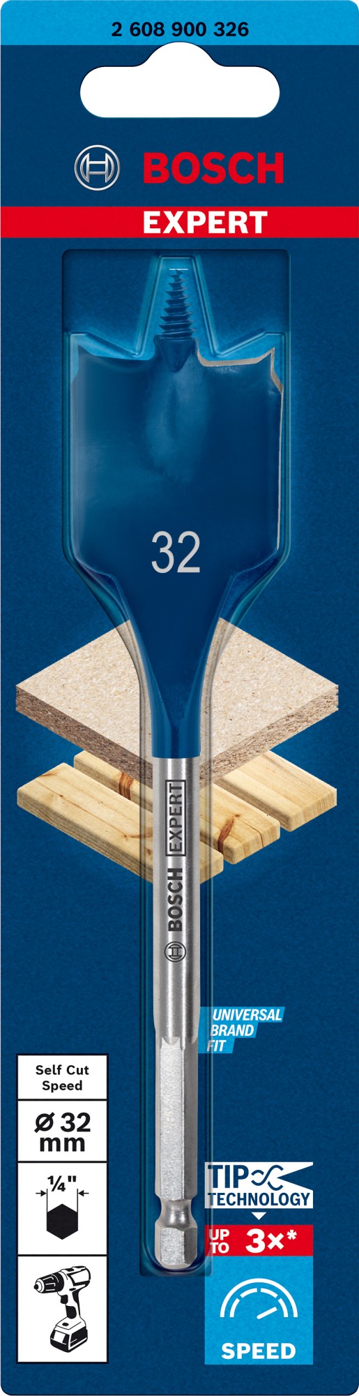 Broca fresadora plana EXPERT Self Cut Speed de 32 x 152 mm