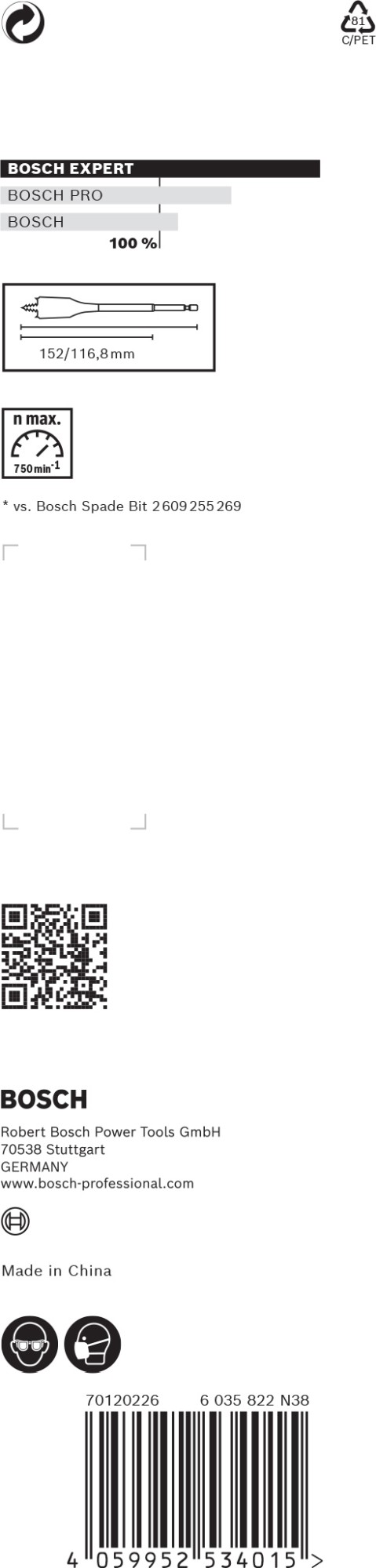 Broca fresadora plana EXPERT Self Cut Speed de 35 x 152 mm