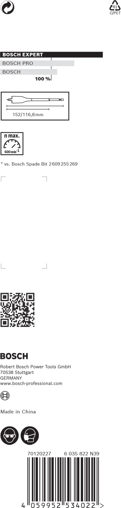 Broca fresadora plana EXPERT Self Cut Speed de 36 x 152 mm