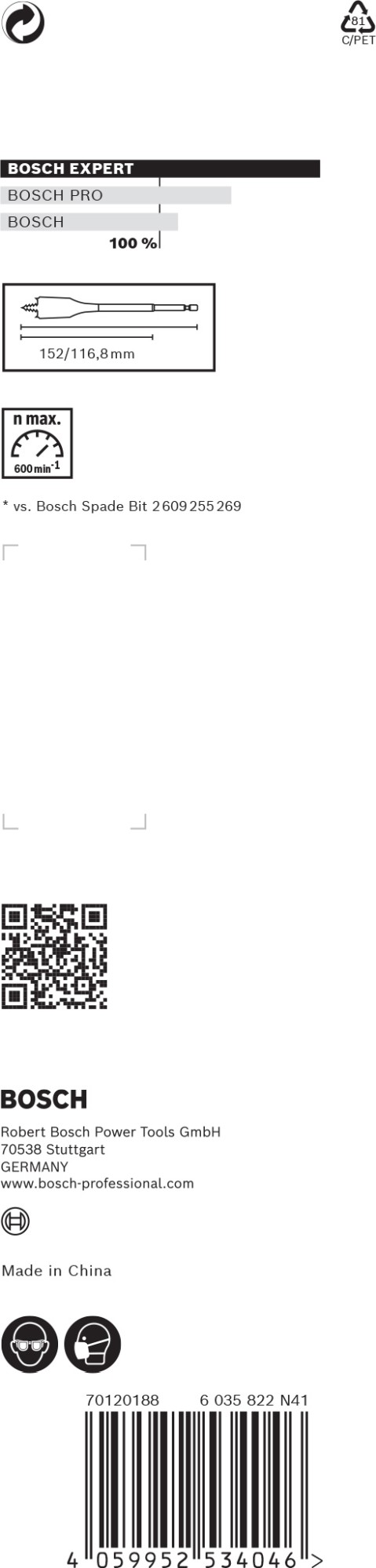 Broca fresadora plana EXPERT Self Cut Speed de 40 x 152 mm