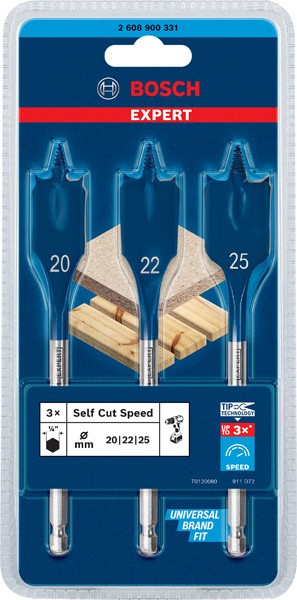 Set de brocas fresadoras planas EXPERT Self Cut Speed de 20/22/25 mm, 3 unidades