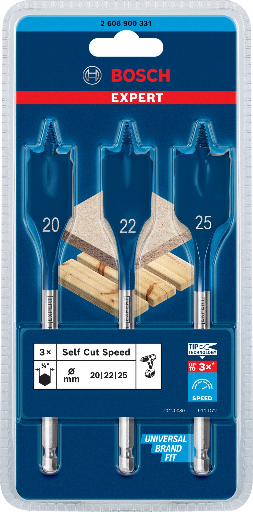 Set de brocas fresadoras planas EXPERT Self Cut Speed de 20/22/25 mm, 3 unidades