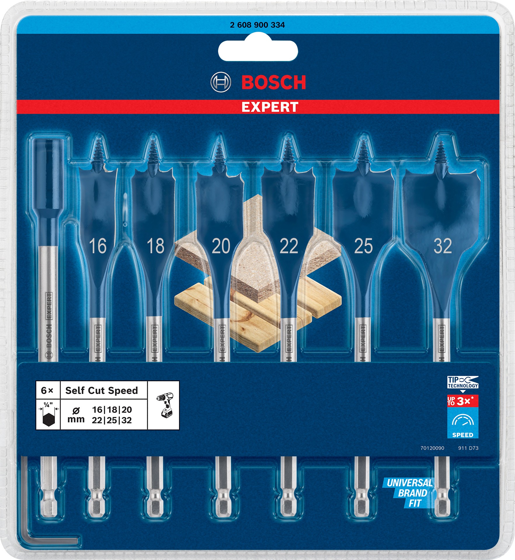 Set de brocas fresadoras planas EXPERT Self Cut Speed de 16/18/20/22/25/32 mm, 7 unidades