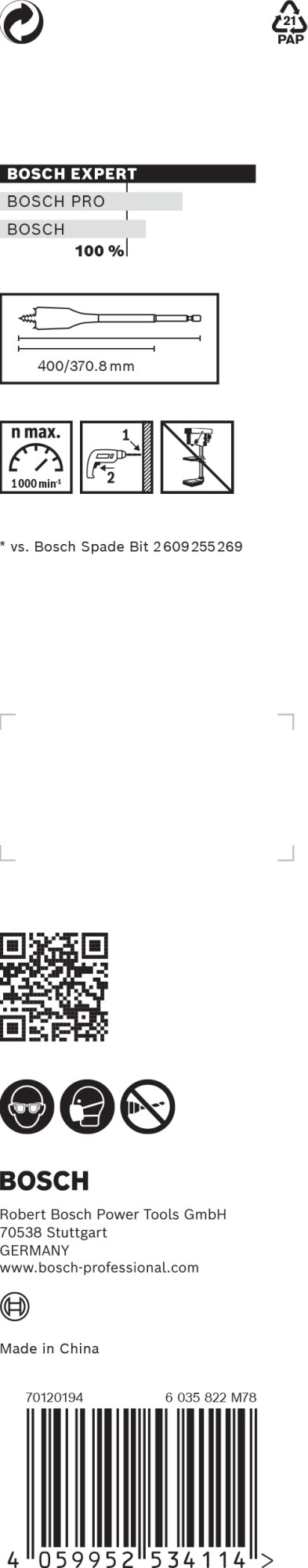 Broca fresadora plana EXPERT Self Cut Speed de 6 x 400 mm