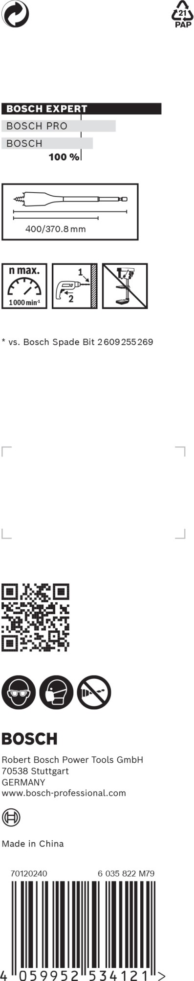 Broca fresadora plana EXPERT Self Cut Speed de 8 x 400 mm