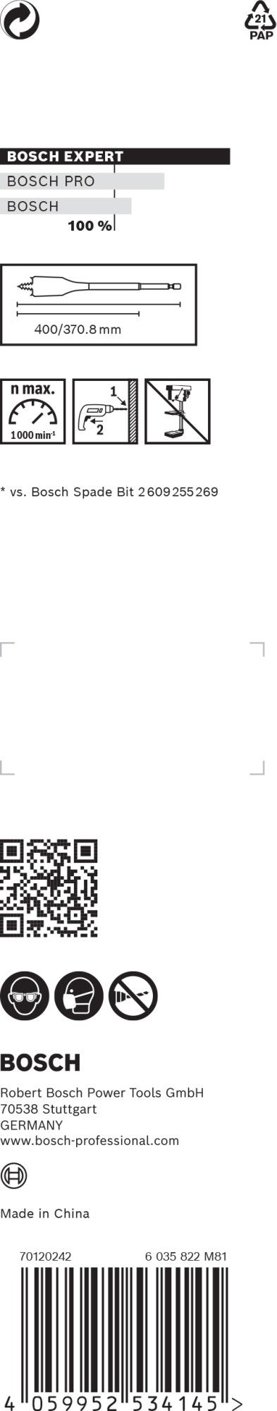 Broca fresadora plana EXPERT Self Cut Speed de 12 x 400 mm