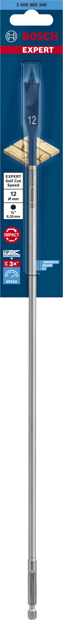 Broca fresadora plana EXPERT Self Cut Speed de 12 x 400 mm