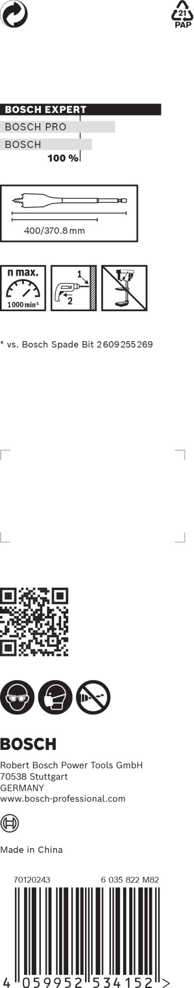 Broca fresadora plana EXPERT Self Cut Speed de 13 x 400 mm