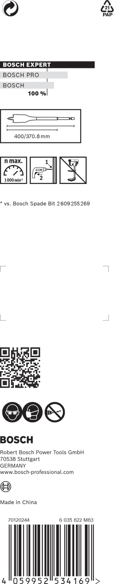 Broca fresadora plana EXPERT Self Cut Speed de 14 x 400 mm