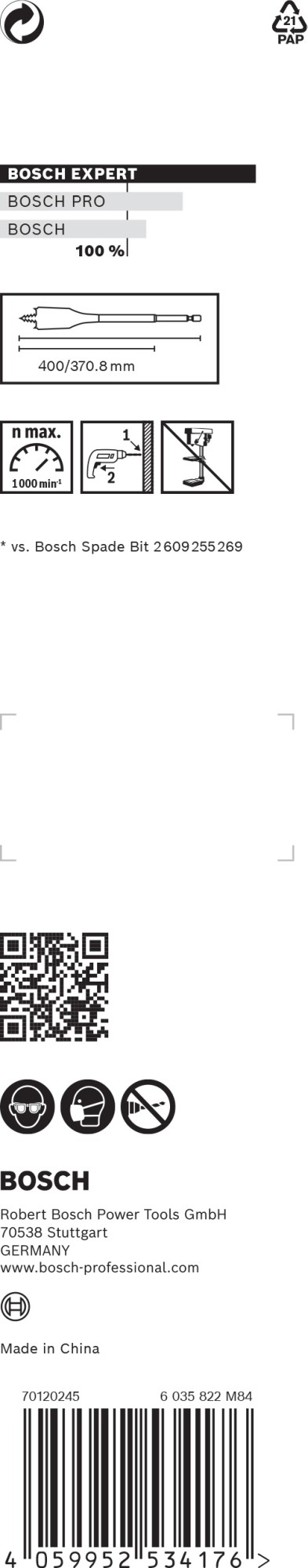 Broca fresadora plana EXPERT Self Cut Speed de 16 x 400 mm