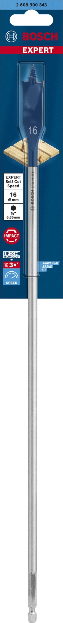 Broca fresadora plana EXPERT Self Cut Speed de 16 x 400 mm