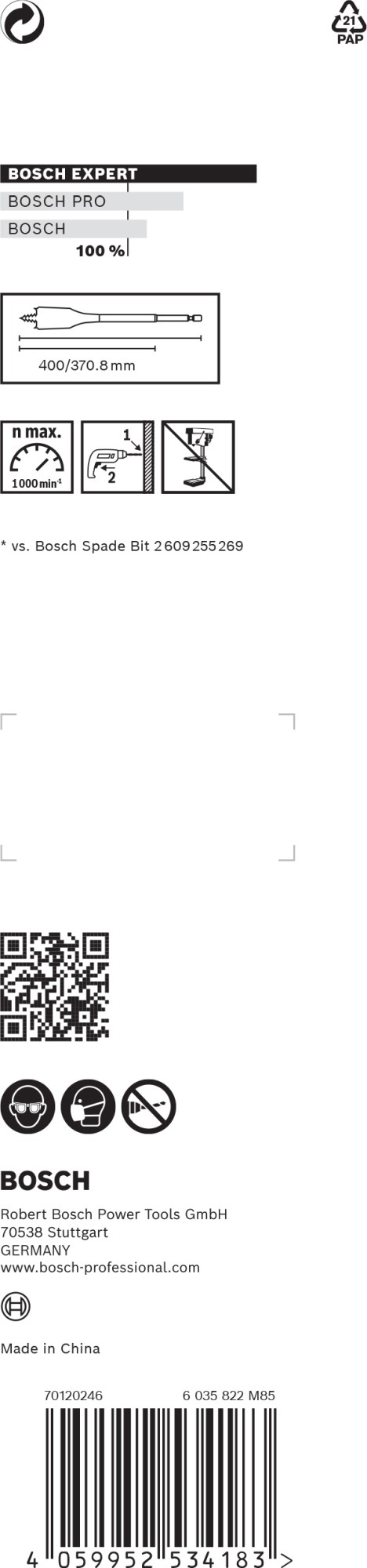 Broca fresadora plana EXPERT Self Cut Speed de 17 x 400 mm