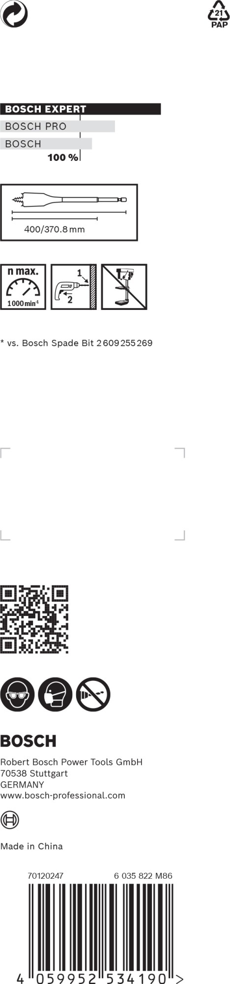 Broca fresadora plana EXPERT Self Cut Speed de 18 x 400 mm