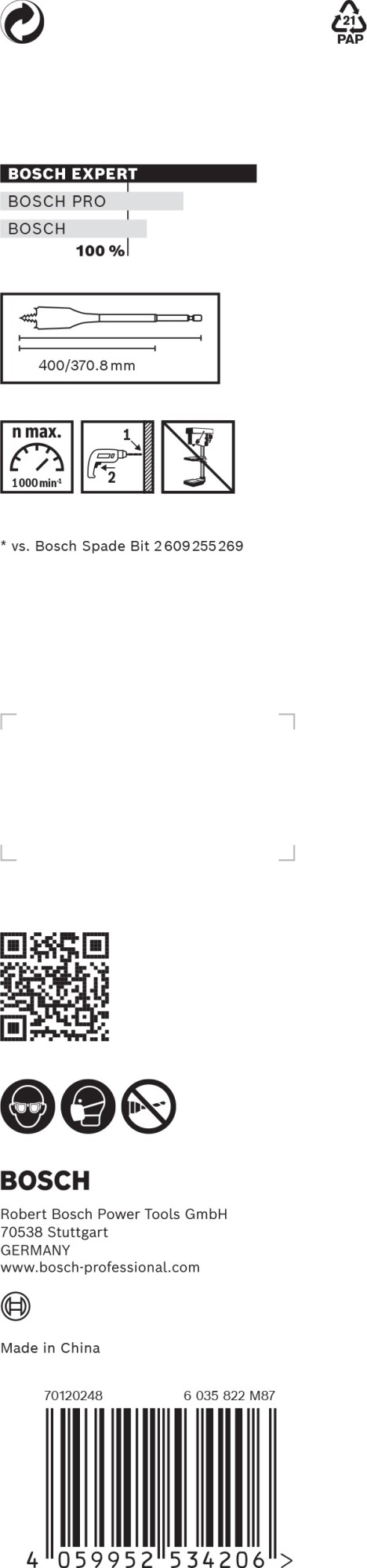 Broca fresadora plana EXPERT Self Cut Speed de 19 x 400 mm