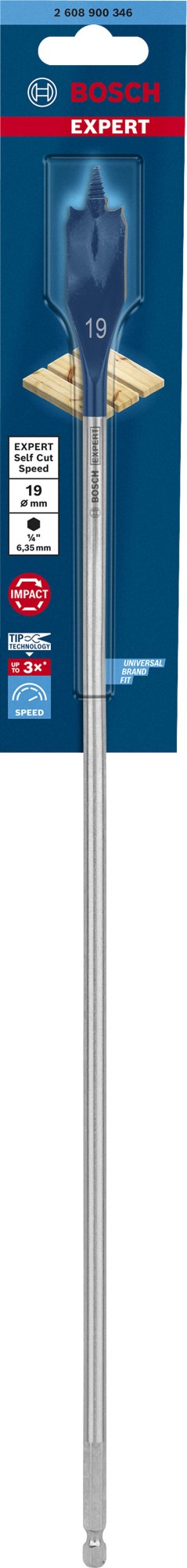 Broca fresadora plana EXPERT Self Cut Speed de 19 x 400 mm