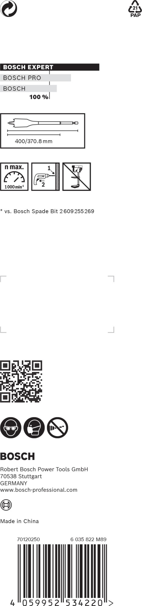 Broca fresadora plana EXPERT Self Cut Speed de 22 x 400 mm