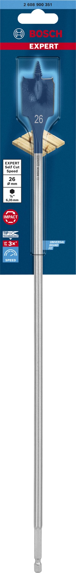 Broca fresadora plana EXPERT Self Cut Speed de 26 x 400 mm