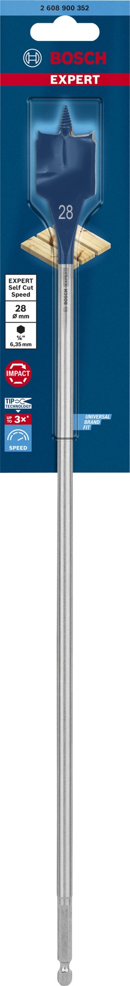 Broca fresadora plana EXPERT Self Cut Speed de 28 x 400 mm