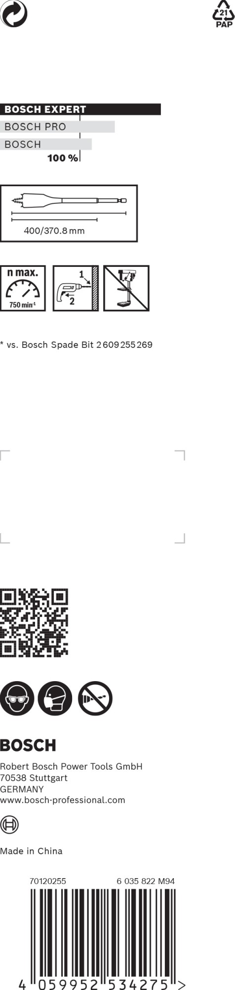 Broca fresadora plana EXPERT Self Cut Speed de 30 x 400 mm