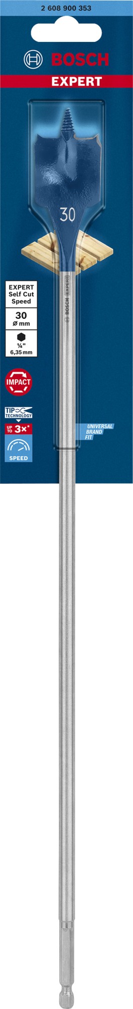 Broca fresadora plana EXPERT Self Cut Speed de 30 x 400 mm