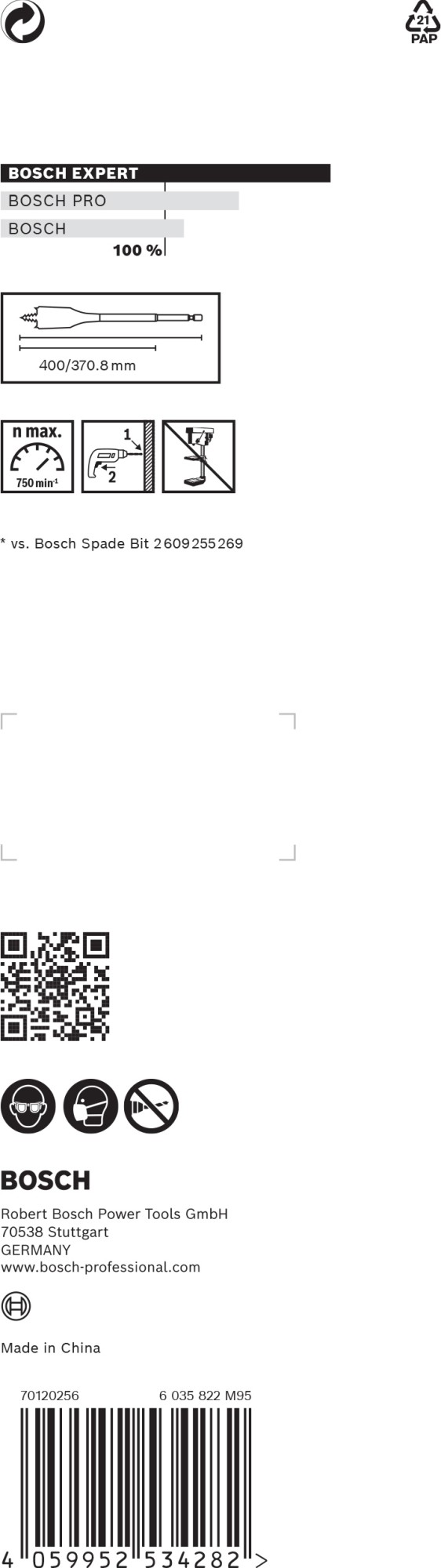 Broca fresadora plana EXPERT Self Cut Speed de 32 x 400 mm