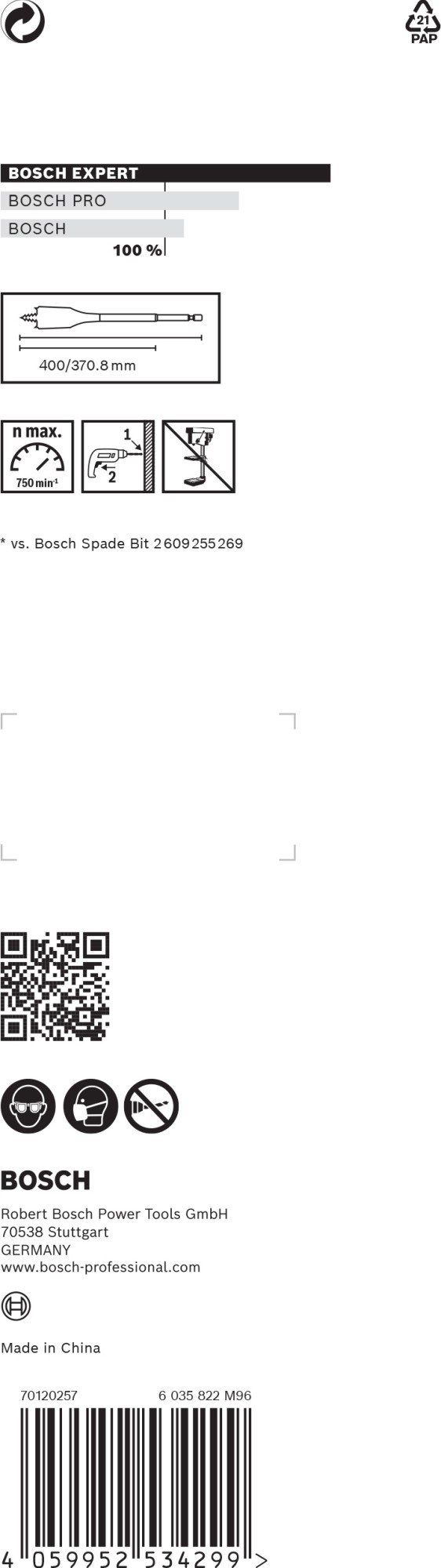 Broca fresadora plana EXPERT Self Cut Speed de 35 x 400 mm