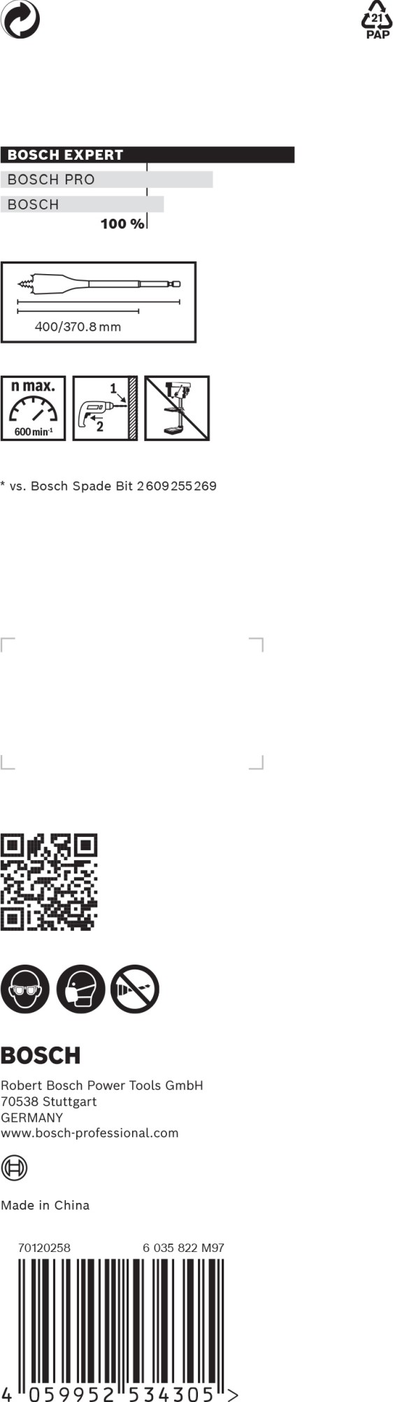 Broca fresadora plana EXPERT Self Cut Speed de 36 x 400 mm