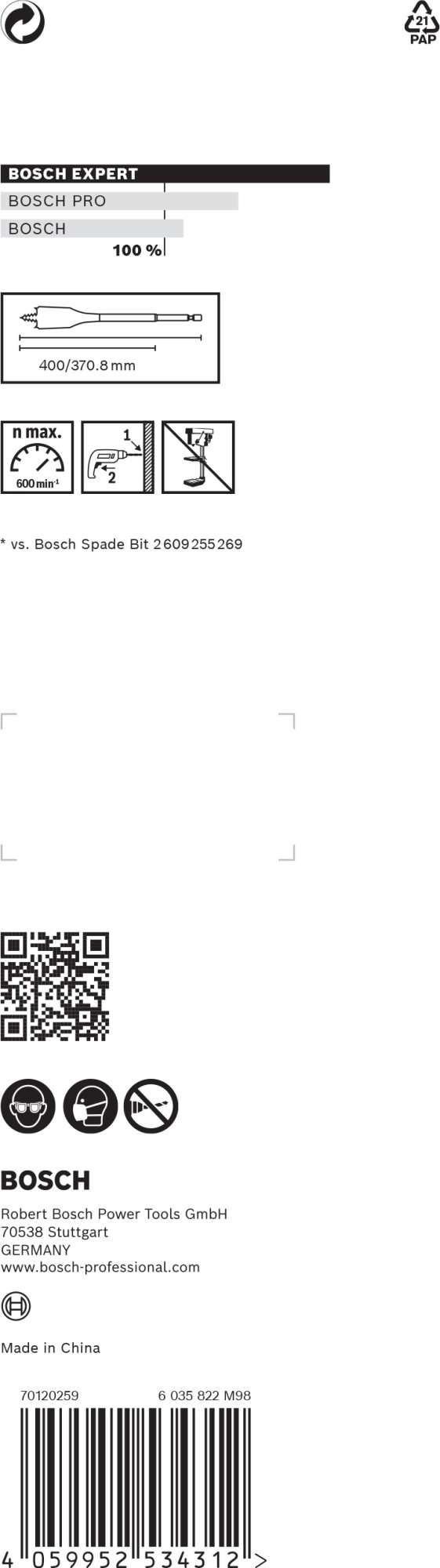 Broca fresadora plana EXPERT Self Cut Speed de 38 x 400 mm